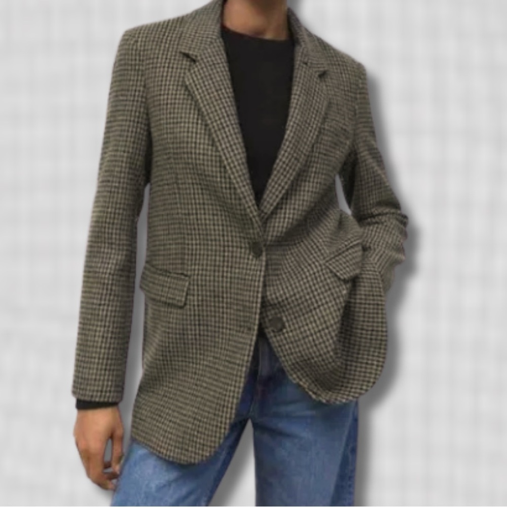Zara Women's Black and Tan Houndstooth Blazer
